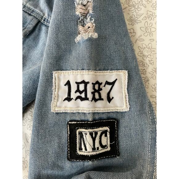 Distressed Denim Jacket 1987 NYC Patches Where Is My Mind - Picture 6 of 10